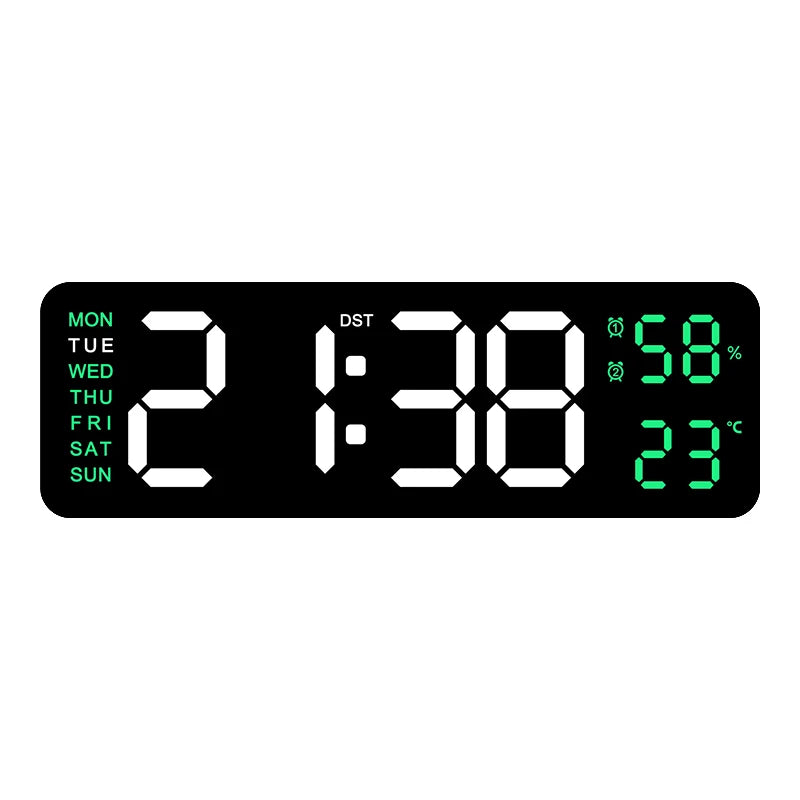 Large LED Digital Wall Clock – With Temperature, Humidity & Week Display