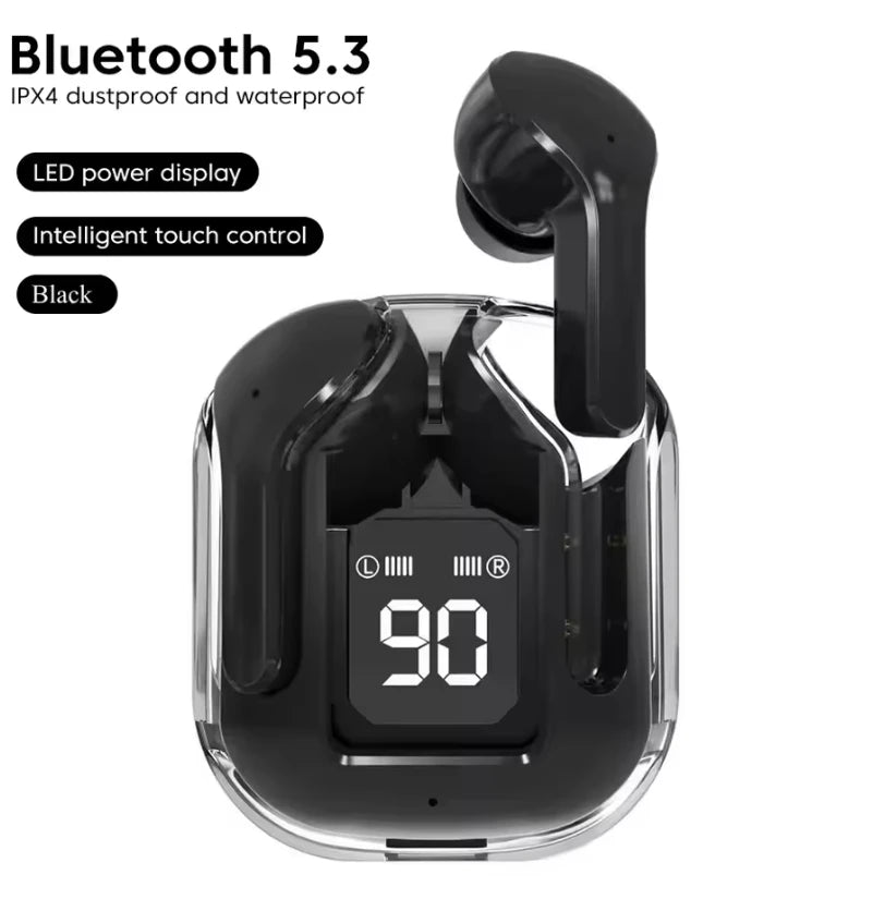 CrystalBeats BT30: Transparent TWS Bluetooth 5.3 Earbuds with Digital Display & Noise Canceling