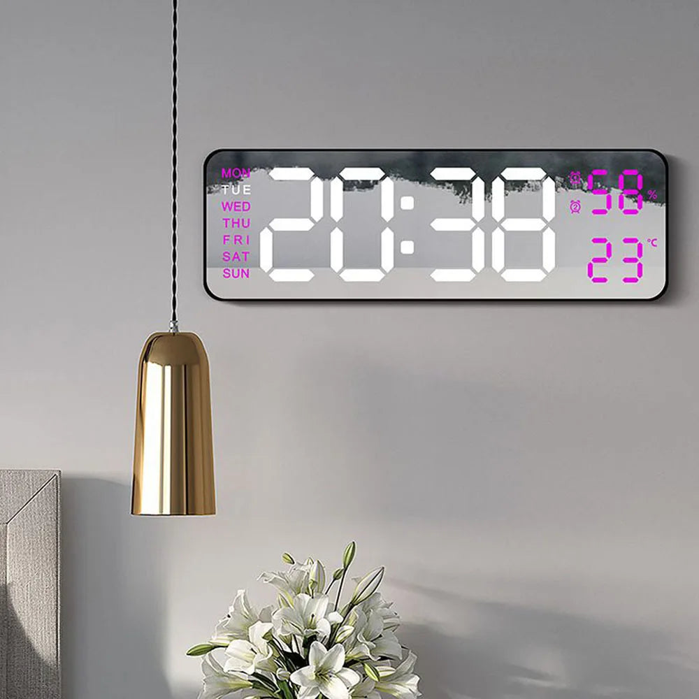 Large LED Digital Wall Clock – With Temperature, Humidity & Week Display
